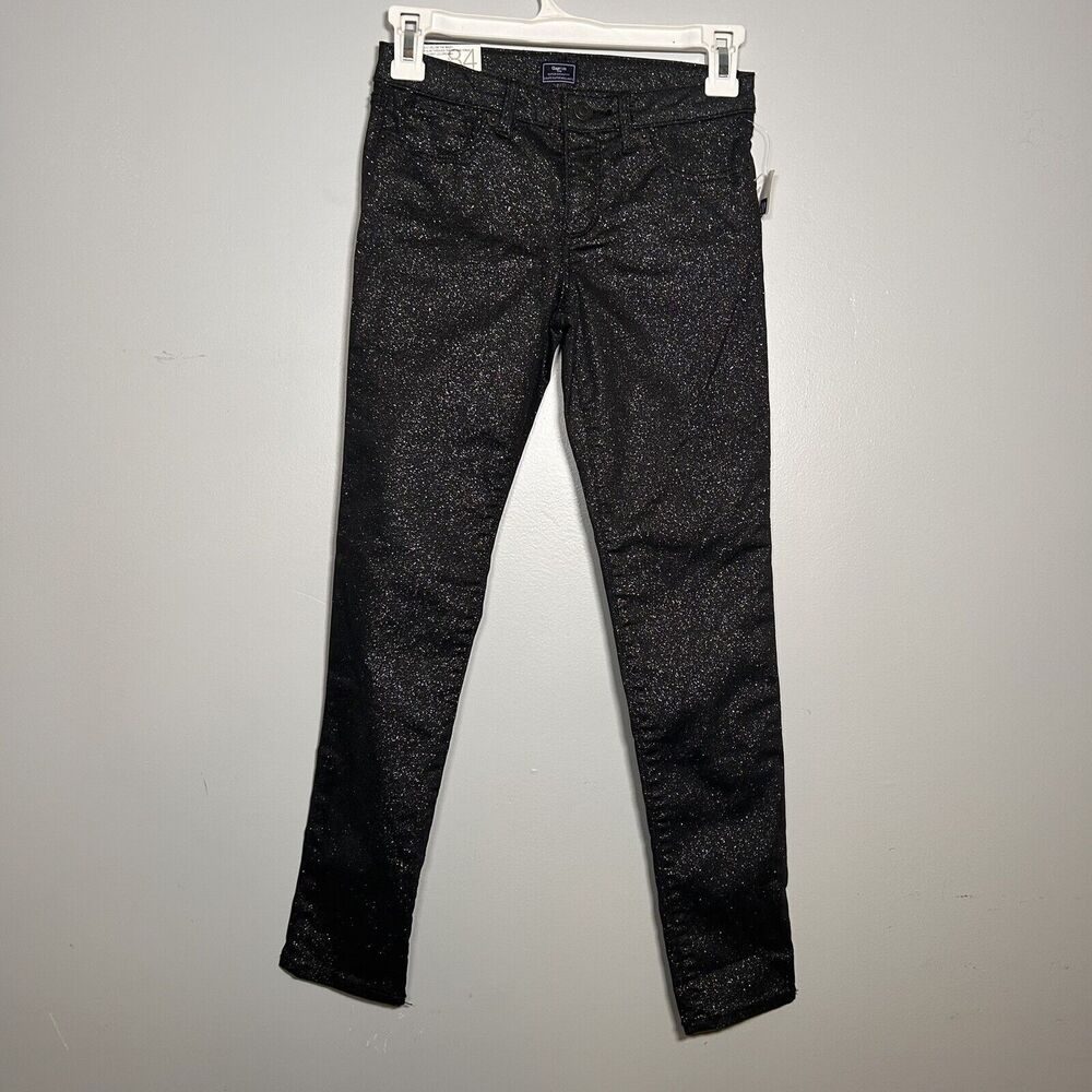 Gap Kids Girls Super Skinny Fit Glitter Sparkle Jeans Black Silver size 10